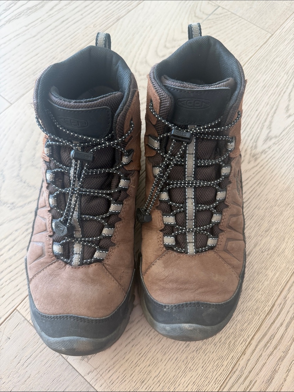 KEEN Kids Brown Leather Hiking Shoes Trail Hikers Youth Size 5